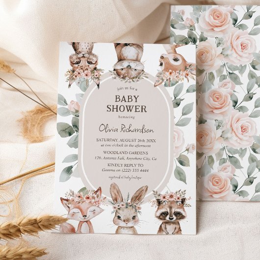 Invitation Baby Shower Chic Boho Animaux de la Forêt