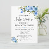 Invitation Baby shower chic boho floral bleu (Debout devant)