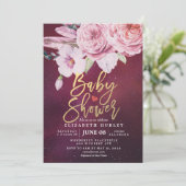 Invitation Baby shower Chic Boho Plumes florales Bourgogne Ro (Debout devant)