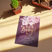Invitation Baby shower Chic Boho Plumes florales Bourgogne Ro