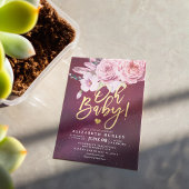 Invitation Baby shower Chic Boho Plumes florales Bourgogne Ro