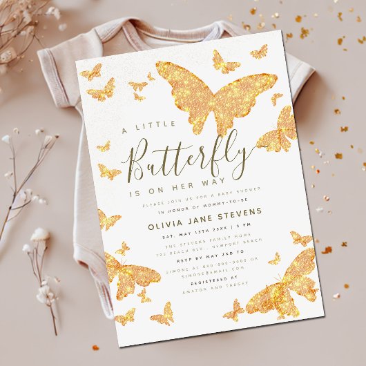 Invitation Baby shower chic Boho Whimsical Gold Butterfly