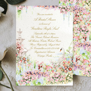 Invitation baby shower chic calligraphié thème cygne floral m
