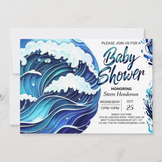 Invitation Baby shower Chic Coastal Waves (Devant)