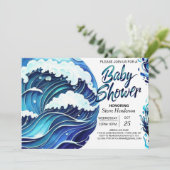 Invitation Baby shower Chic Coastal Waves (Debout devant)