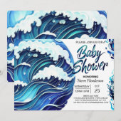 Invitation Baby shower Chic Coastal Waves (Devant / Derrière)