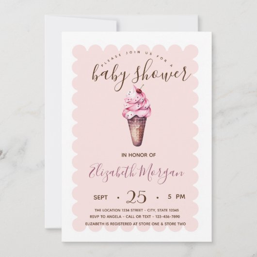 Invitation Baby Shower Chic Crème Glacée Rayée (Devant)