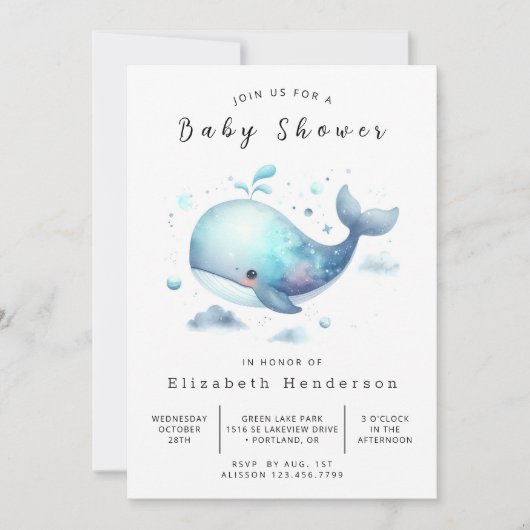 Invitation Baby shower Chic Custom Whale (Devant)