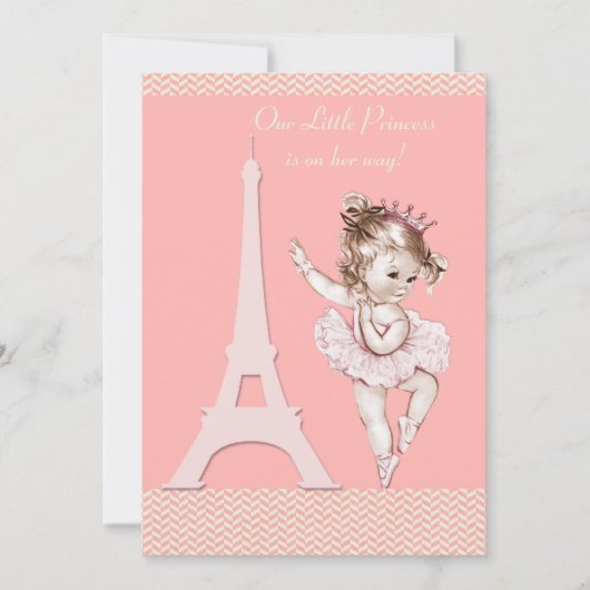 Invitation Baby shower chic de chevrons de Tour Eiffel de (Devant)