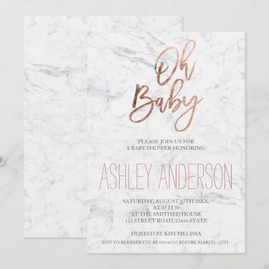 Invitation Baby shower chic de Faux rose en or (Devant / Derrière)