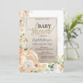 Invitation Baby shower chic de fleurs Citrouilles d'automne (Debout devant)