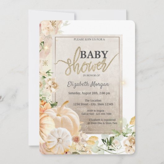 Invitation Baby shower chic de fleurs Citrouilles d'automne (Devant)