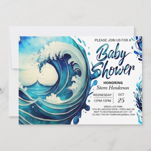 Invitation Baby shower chic de la plage Waves (Devant)