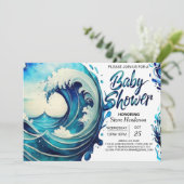 Invitation Baby shower chic de la plage Waves (Debout devant)