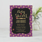 Invitation Baby shower chic de poule et de points d'or Ladybu (Debout devant)