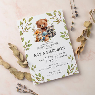 Invitation Baby shower chic de verdure boisé animaux