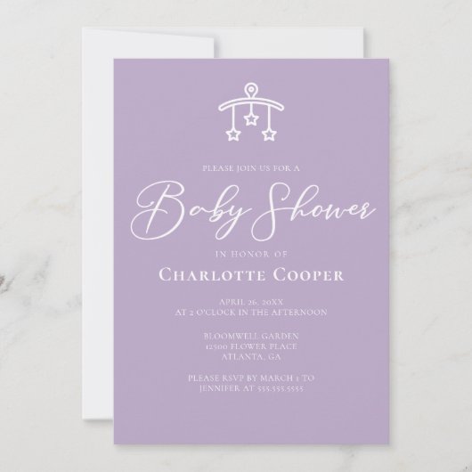 Invitation Baby shower Chic Dusty Purple Typographie (Devant)