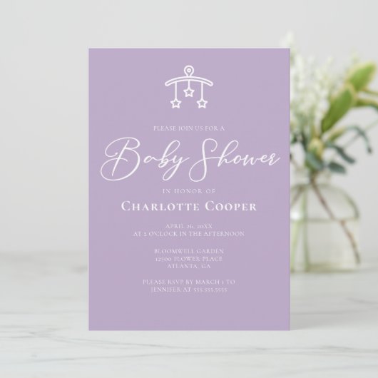 Invitation Baby shower Chic Dusty Purple Typographie (Debout devant)