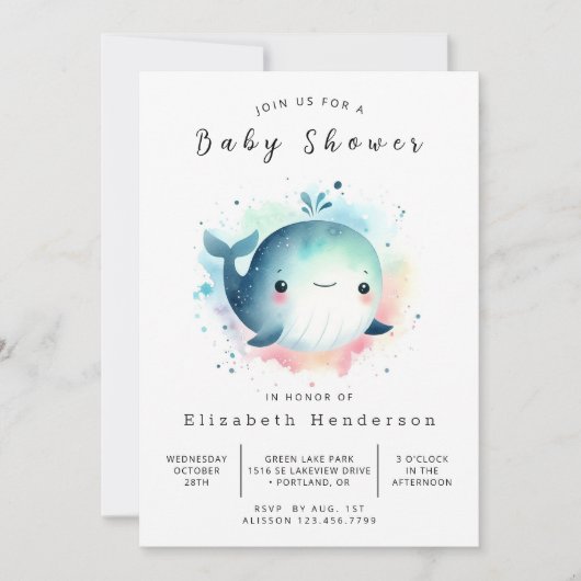 Invitation Baby shower Chic Editable Whale (Devant)