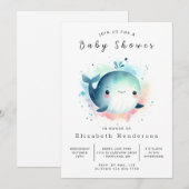 Invitation Baby shower Chic Editable Whale (Devant / Derrière)