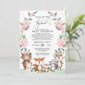 Invitation Baby shower Chic En Bois Par Mail Blush Floral (Debout devant)