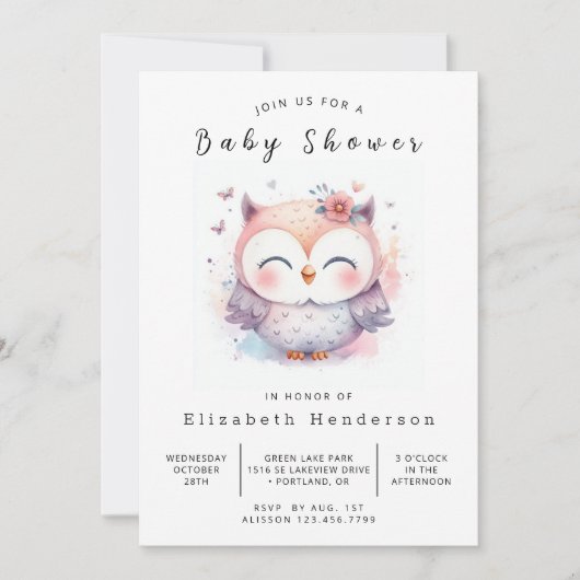 Invitation Baby shower Chic Enchanted Owl (Devant)