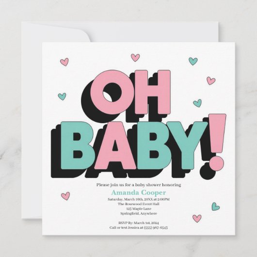Invitation Baby shower chic et joueuse - Oh Baby (Devant)