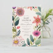 Invitation Baby shower chic fleur sauvage (Debout devant)