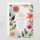 Invitation Baby shower chic fleur sauvage (Devant / Derrière)