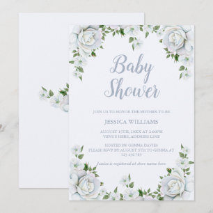 Invitation Baby-Shower Chic Fleurs de Rose Bordure