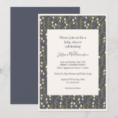 Invitation Baby shower chic Floral bleu marine moderne Boho c (Devant / Derrière)