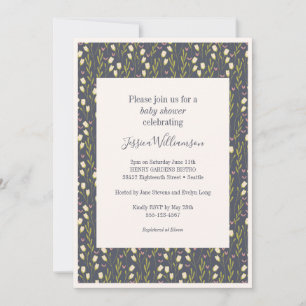 Invitation Baby shower chic Floral bleu marine moderne Boho c