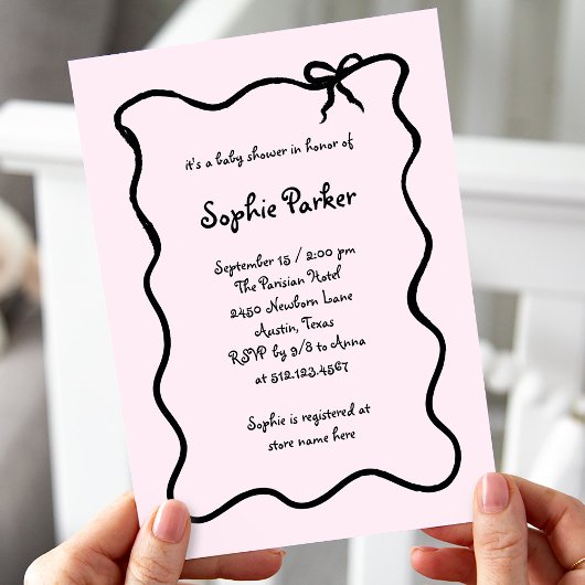 Invitation Baby shower chic français illustré Bow rose