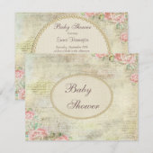Invitation Baby shower chic minable de perles et de roses de (Devant / Derrière)