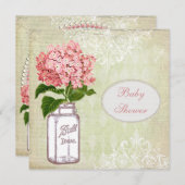 Invitation Baby shower chic minable de pot et d'hortensia de (Devant / Derrière)