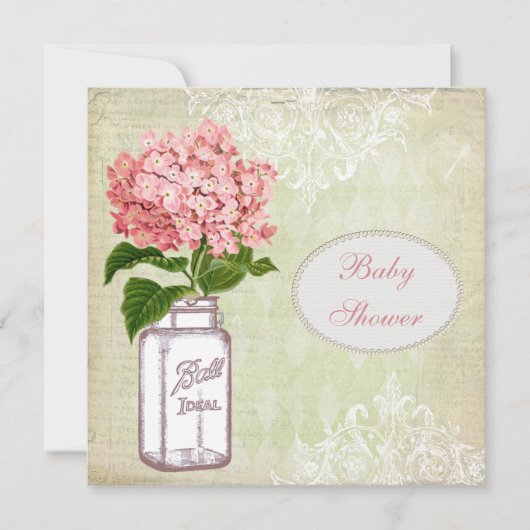 Invitation Baby shower chic minable de pot et d'hortensia de (Devant)