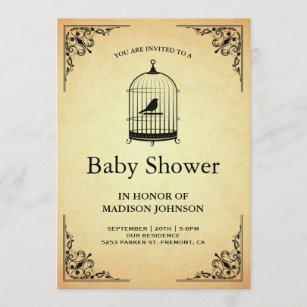 Invitation Baby shower chic minable rustique vintage de cage