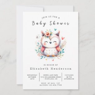 Invitation Baby shower chic moderne de hibou