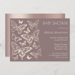 Invitation Baby shower chic papillon   Or Rose de cuivre