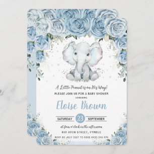 Invitation Baby shower chic Pastel Blue Floral Elephant Boy