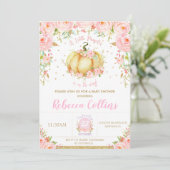 Invitation Baby shower Chic Petit Citrouille Floral Rose (Debout devant)
