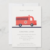 Invitation Baby shower Chic Red Navy Fire Truck En (Devant)