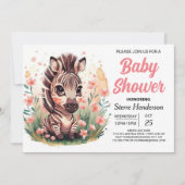 Invitation Baby shower Chic Rose Boho Zebra (Devant)