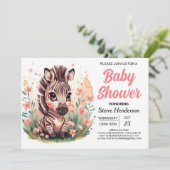 Invitation Baby shower Chic Rose Boho Zebra (Debout devant)
