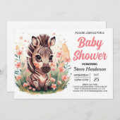 Invitation Baby shower Chic Rose Boho Zebra (Devant / Derrière)