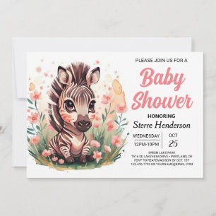 Invitation Baby shower Chic Rose Boho Zebra