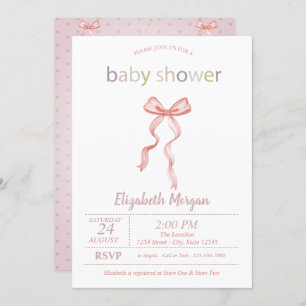Invitation Baby shower Chic Rose Bow pointillé