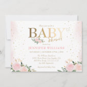 Invitation Baby shower Chic Rose Floral Gold Girl (Devant)
