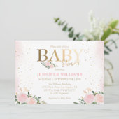 Invitation Baby shower Chic Rose Floral Gold Girl (Debout devant)