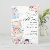 Invitation Baby shower Chic Rose Floral High Tea Party (Debout devant)